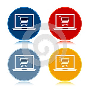 Online shopping cart laptop icon trendy flat round buttons set illustration design