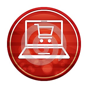 Online shopping cart laptop icon realistic diagonal motion red round button illustration