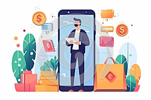 online shopping concept, businessmen use smartphones and credit cards to purchase products from online stores and shop on the inte