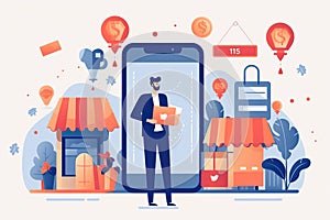 online shopping concept, businessmen use smartphones and credit cards to purchase products from online stores and shop on the inte