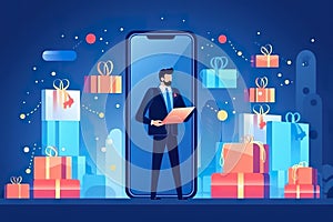 online shopping concept, businessmen use smartphones and credit cards to purchase products from online stores and shop on the inte