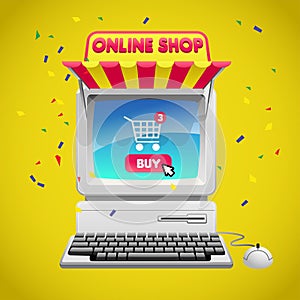 Online shopping concept with computer image