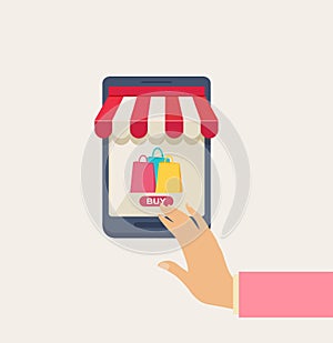 Online Shopping Concept with Hand on Phone