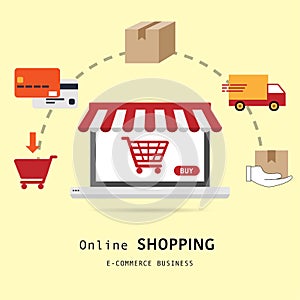 Online shopping concept with icon flat elements design