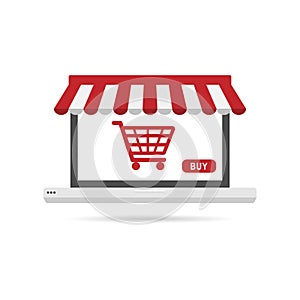 Online shopping concept with laptop symbol