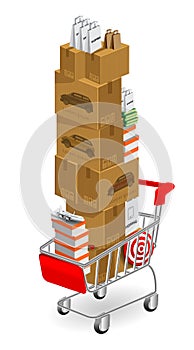 Online shopping concept, Products on Cart with isolated white background