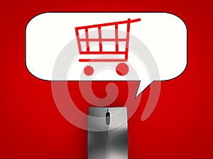 online shopping concept with shopping cart icon and wireless mouse