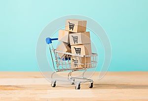 Online shopping concept with shopping cart symbol
