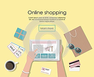 Online shopping with digital tablet Vector Illusrtation photo