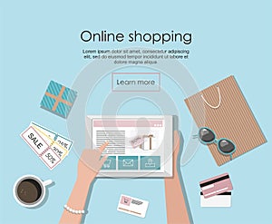 Online shopping with digital tablet Vector Illusrtation photo