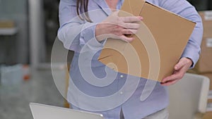 online shopping: dropshipping business woman, shipping boxes, and a retail online orders tracking