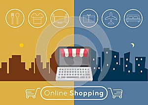 Online shopping with E-commerce concept infographic