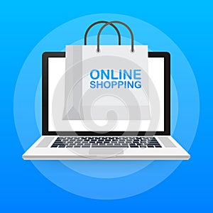 Online shopping  e-commerce concept with online shopping and marketing icon. Vector illustration.