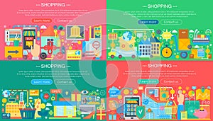 Online Shopping and E-Commerce concepts collection. Online e commerce infographics template design, web header shopping