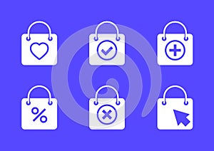 online shopping, e-commerce icons with bag, vector