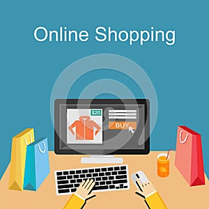 Online shopping or e-commerce illustration. Flat design illustration concept.
