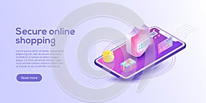 Online shopping or e-commerce isometric vector illustration. Int