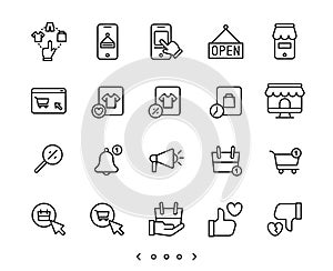 Online shopping and E-commerce line icons