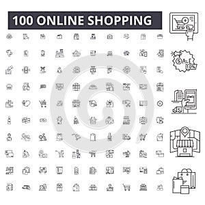 Online shopping editable line icons, 100 vector set, collection. Online shopping black outline illustrations, signs