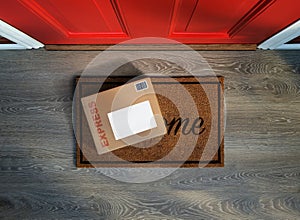 Online shopping express delivery box outside door.