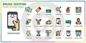 Online shopping filled outline icon set