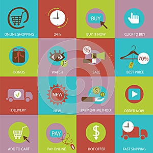 Online shopping flat icons.