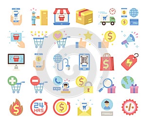 Online shopping flat vector icons