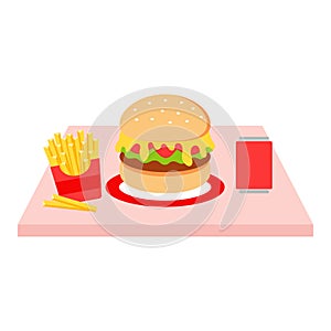 Online shopping, Food delivery. Icons to express, delivery Home. Fast food. Burger, french fries and drink