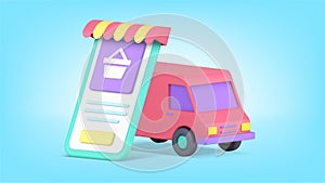 Online shopping goods delivery application cargo order truck transportation 3d icon vector