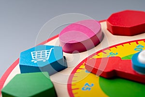 Online shopping icon on colorful jigsaw puzzle for global concept