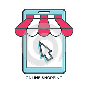 Online Shopping icon. E-commerce, online shop flat design.