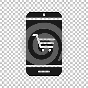 Online shopping icon in flat style. Smartphone store vector illustration on white isolated background. Market business concept