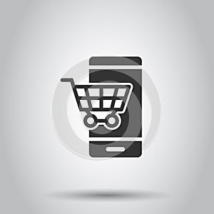 Online shopping icon in flat style. Smartphone store vector illustration on white isolated background. Market business concept