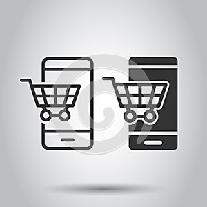 Online shopping icon in flat style. Smartphone store vector illustration on white isolated background. Market business concept