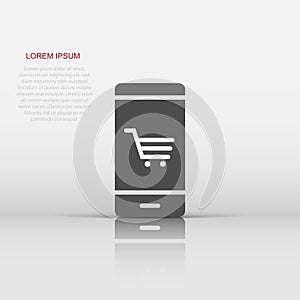 Online shopping icon in flat style. Smartphone store vector illustration on white isolated background. Market business concept