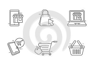 Online shopping icons collection draw in outline style