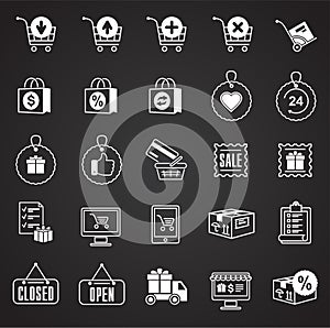 Online shopping icons set on black background for graphic and web design, Modern simple vector sign. Internet concept. Trendy