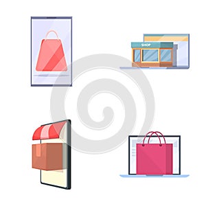 Online shopping icons set cartoon vector. Online store on website or mobile app