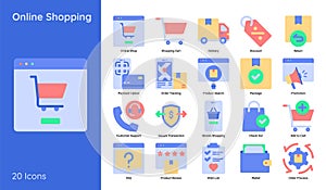 Online shopping icons set. Web icon related to e-commerce, shopping vector symbol.