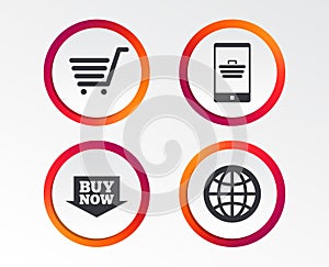 Online shopping icons. Smartphone, cart, buy.