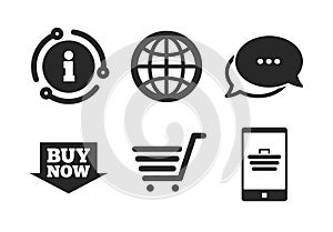 Online shopping icons. Smartphone, cart, buy. Vector