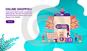 Online shopping illustration concept with character. Template for, banner, presentation, social media, poster, advertising,