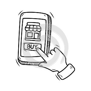 Online shopping illustration with cute hand-drawn style