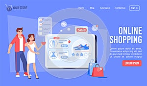 Online shopping in internet store landing page