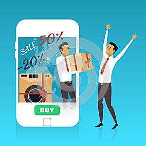Online shopping on internet using mobile smartphone. Fast delivery concept vector illustration in flat style design.