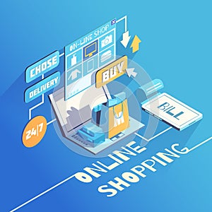 Online Shopping Isometric Composition