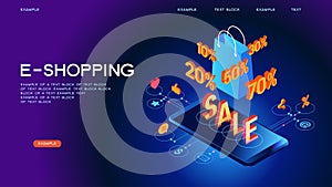 Online shopping isometric concept banner