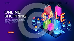 Online shopping isometric concept banner