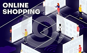 Online shopping isometric vector illustration