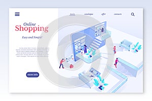 Online Shopping isometric vector landing page template
